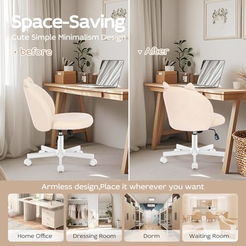 Vanity Chair with Cat Backrest - Small Armless Office Desk Chair, Beige