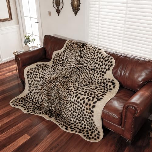 Beige and Black Leopard Print Faux Animal Rug 8.2x6.1ft Home Decor