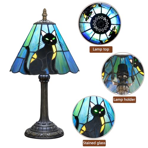 KIPHEPI 8-inch Black Cat Tiffany Table Lamp - Stained Glass Bedside Decor