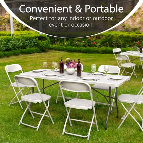 White 6FT Foldable Camping & Dining Table with Handle - Heavy Duty Portable