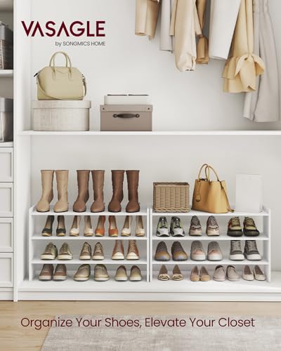 VASAGLE 3-Tier Shoe Rack for Closet, Stackable Organizer Shelf