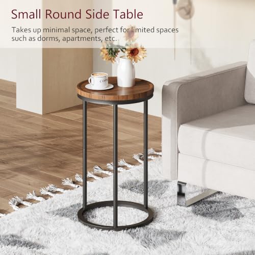 YAUKOMEL Walnut Small Round Side Table - Compact Sofa & Nightstand