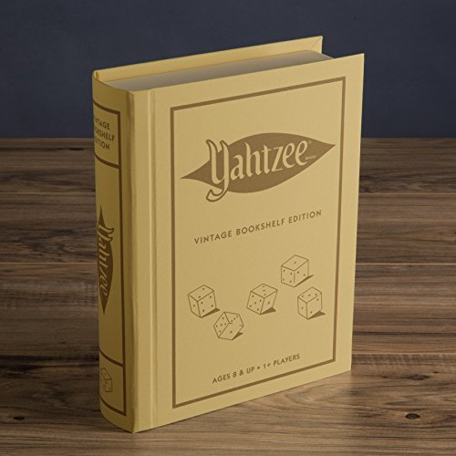 Vintage Bookshelf Yahtzee Dice Game Set - Classic Wooden Design, Portable & Space-Saving