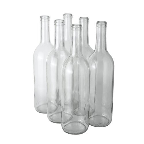 FastRack 750 ml Clear Bordeaux Wine Bottles (Pack of 6) | Flint Flat-Bottomed Glass Bottles Ideal for Wine Making and Storage - NO CORKS INCLUDED