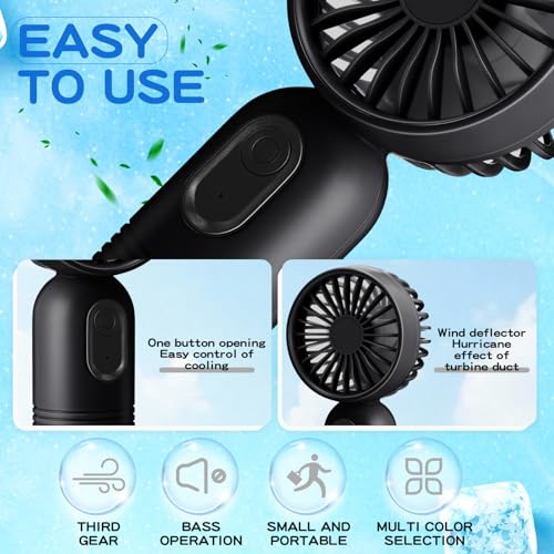 Rechargeable Mini Portable Fan Black - Compact Handheld Personal Fan