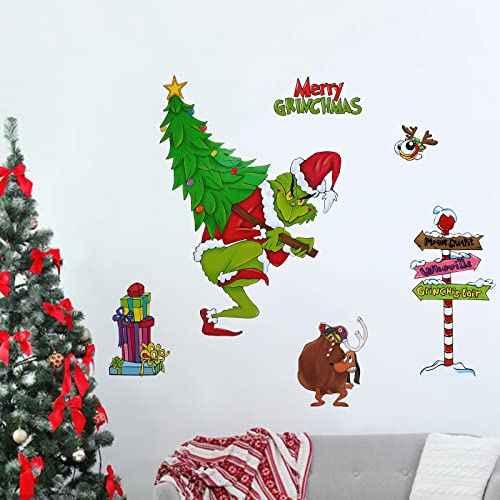 Yovkky Merry Christmas Wall Decals Stickers, Xmas Tree Sign Holiday Max Dog Decor, 2026 New Year Winter Green Red Farmhouse Home Kitchen Decorations Kids Boys Girls Bedroom Art Gift