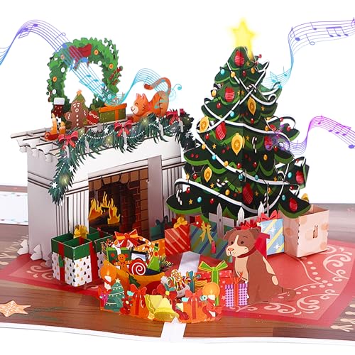 Ribbli Musical Christmas Card with Light & Envelope - Pop Up Holiday Greeting