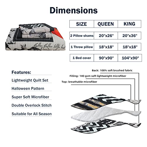 Cmfshape Halloween King Size Bedspread Set - Black Quilt with Pumpkin Ghosts, 4-Piece Bedding with Pillows