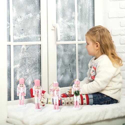Jetec 10 Pcs Cute Christmas Nutcracker Ornaments - Pink Styles