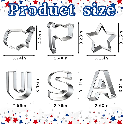 Hying 6pc Patriotic Cookie Cutter Set – USA Map, Flag, Star & Letter Shapes