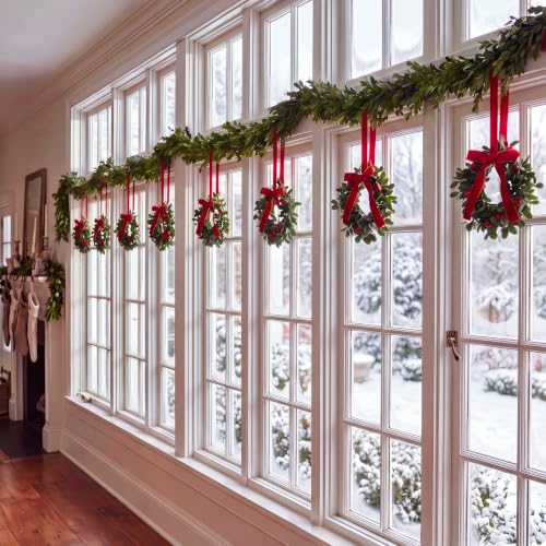 Christmas Mini Cabinet Wreaths 12Pcs 6-Inch with Ribbon for Kitchen Decor