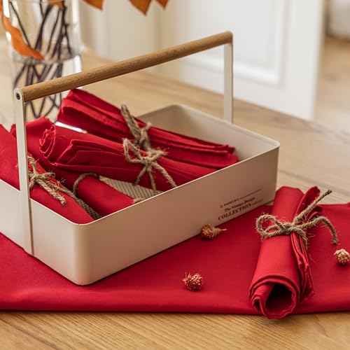 Home Brilliant Red Napkins Cloth Napkins 17 x 17 Inch Solid Washable Polyester Dinner Napkins Set of 12 Great for Weddings Parties Christmas Holiday Dinner, Red