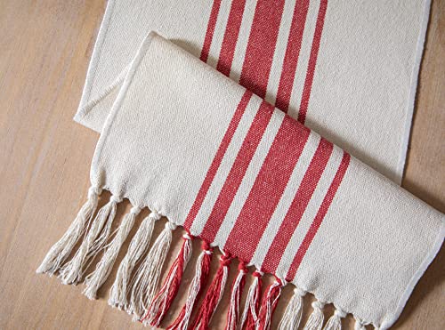 Caflife Christmas Table Runner 13x108 Inch Red Beige Boho Decor with Tassels - Holiday & Winter Dining Accessory