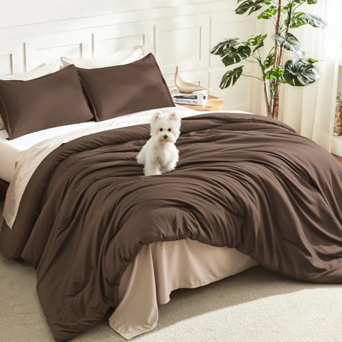 Litanika Brown Super King Plus Comforter Set - Solid Boho Bedding 3 Piece
