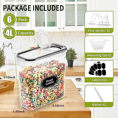 Skroam 6 Pack Airtight Food Storage Containers with Lids, 4L Pantry Dispensers & Labels