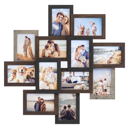 12-Pack 4x6 Photo Collage Frames Set with Glass Front - Maroon Brown, Heather Greige, Ash Black