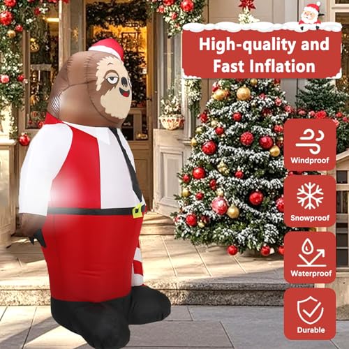 6ft Christmas Sloth Inflatables with LED Lights Outdoor Decoration