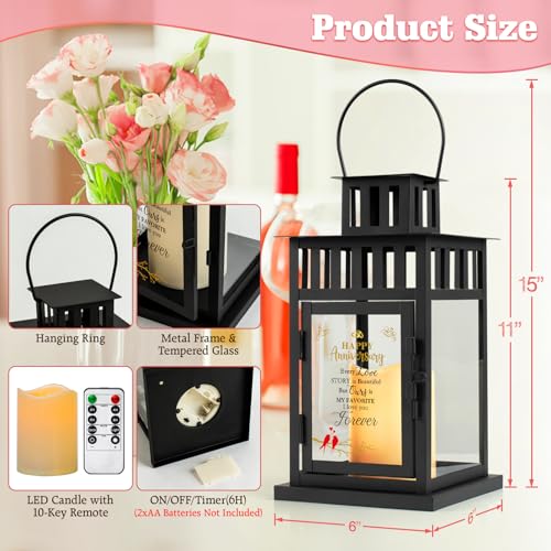 Every Love Story Anniversary Lantern Gift for Him Her - Remote LED Candle, 15x6x6 inch