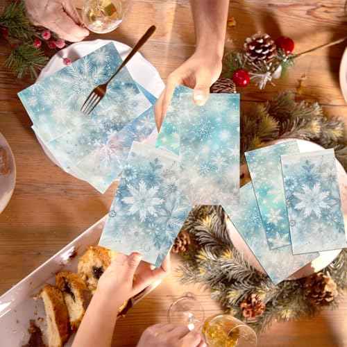 Snowflake Napkins,40pcs Winter Wonderland Snowflake Paper Napkins Disposable Blue Christmas Napkins for Winter Holiday Birthday Party Decorations