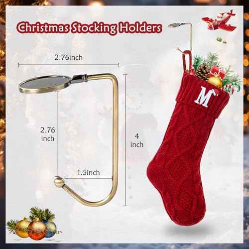 Christmas Stockings with Initials, Letter A Embroidered Xmas Stockings, 18" Large Monogram Knitted Xmas Stocking, Christmas Party Fireplace Family Hanging Stocking Decorations(1 Pack, Red)