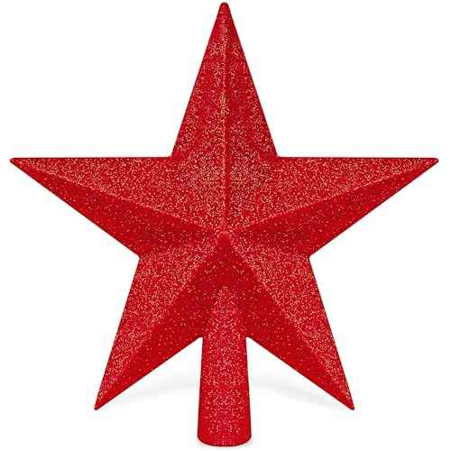 Star Tree Topper, 8" Red Christmas Tee Topper Decorations, Glitter 3D Xmas Bethlehem Star Waterproof Shatter-Proof, Christmas Tree Topper Ornament Decor for Christmas Holiday Party Indoor Outdoor Use