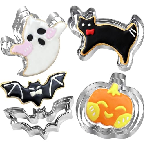 Crastilior 12-Piece Halloween Cookie Cutter Set Stainless Steel Pumpkin Bat Ghost Cat