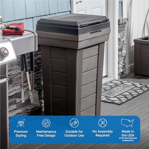 Large Indoor/Outdoor Wood-Look Garbage Can with Lid - 30 Gallon Capacity