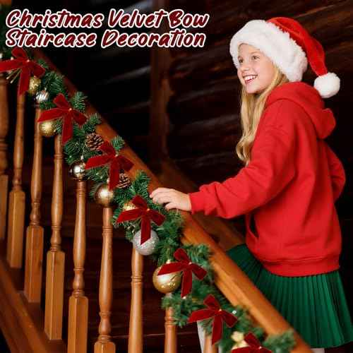 24 Pcs Christmas Bows,Burgundy Red Velvet Bows for Christmas Tree,Twist Tie Bows for Gift Wrapping,Wreath,Crafts,Home,Wedding,Party Decor,Small Christmas Decorations(8.9¡¿8.9 cm)