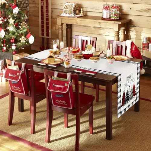 Black White Waterclor Buffalo Plaid Christmas Trees Christmas Table Runners, 72x13Inch Holiday Table Runners Christmas Buffalo Plaid Table Decorations for Home Party Decor