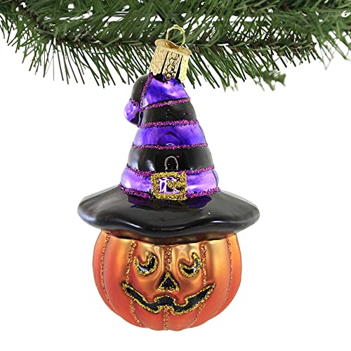 Old World Christmas Witch Pumpkin Jack O'Lantern Glass Ornament for Christmas & Halloween, Handcrafted Holiday Decor