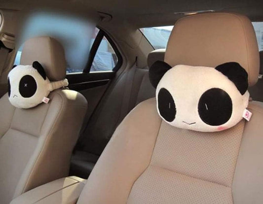 Cute Panda Plush Car Seat Headrest Pillow - 2-in-1 Neck Rest Cushion Set