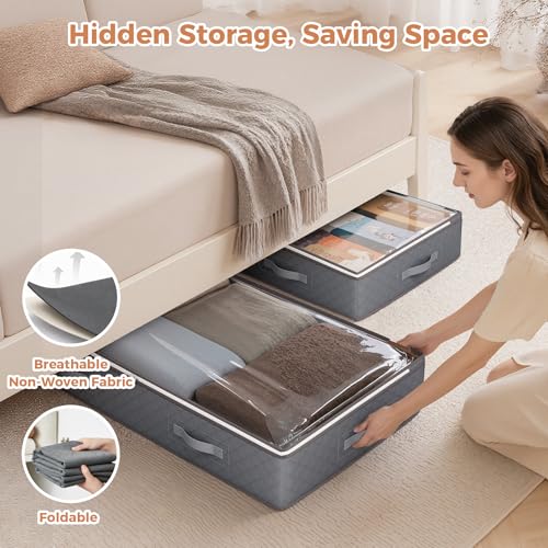 Budding Joy 95L Under Bed Storage Containers, 6 Pack Bins, Grey