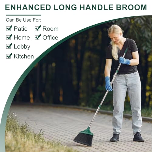 Heavy Duty Indoor & Outdoor Broom with 61-Inch Handle - Green