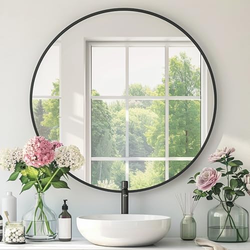 Round Black Bathroom Mirror 30x30 Inches Wall Mount Circle Mirror - Variation: Black / 30"L x 30"W / 1