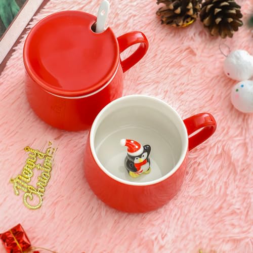Penguin NDLBS Christmas 3D Mug - 12oz Ceramic Teacup with Santa/Penguin Inside