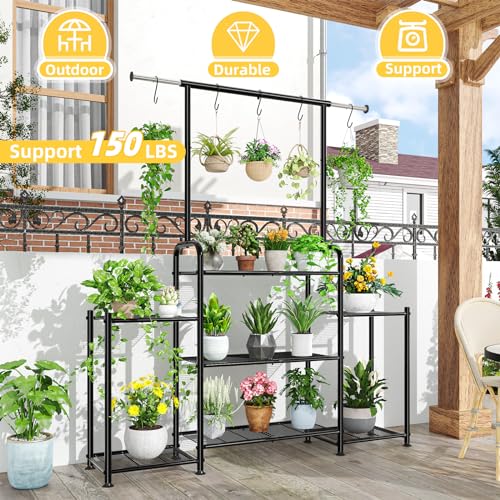 A-Shape Metal Plant Stand 3-Tier Tall Hanging Indoor Outdoor Garden Ladder