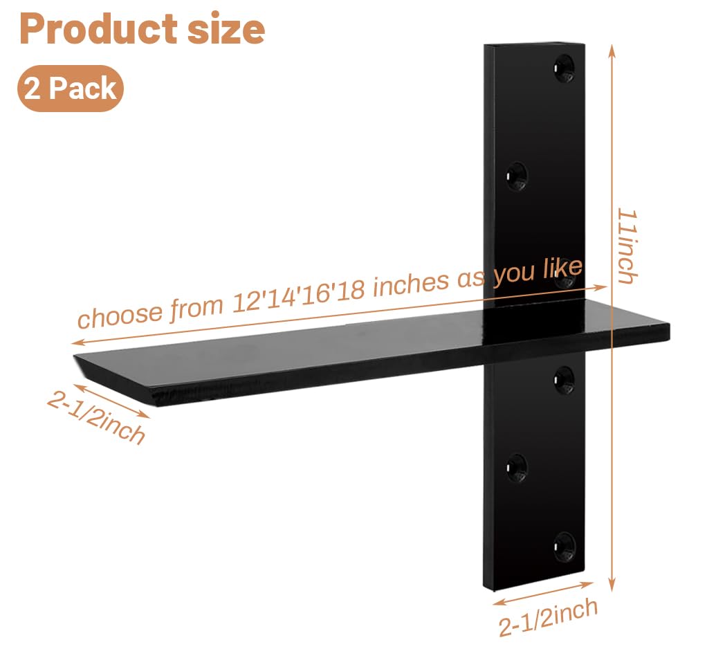 2-Pack Floating Shower Bench Brackets - 14" L x 2.5" W Heavy-Duty Hidden Countertop Wall Support Brackets, 3/8" Thick, Ideal for Floating Vanity, Cabinets, Granite,Dishwashers, Bin,and Bench Seats