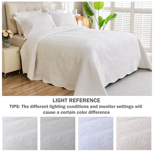 White Oversized King Cotton Quilt Set 128x120 Super King Bedding 3 Pieces