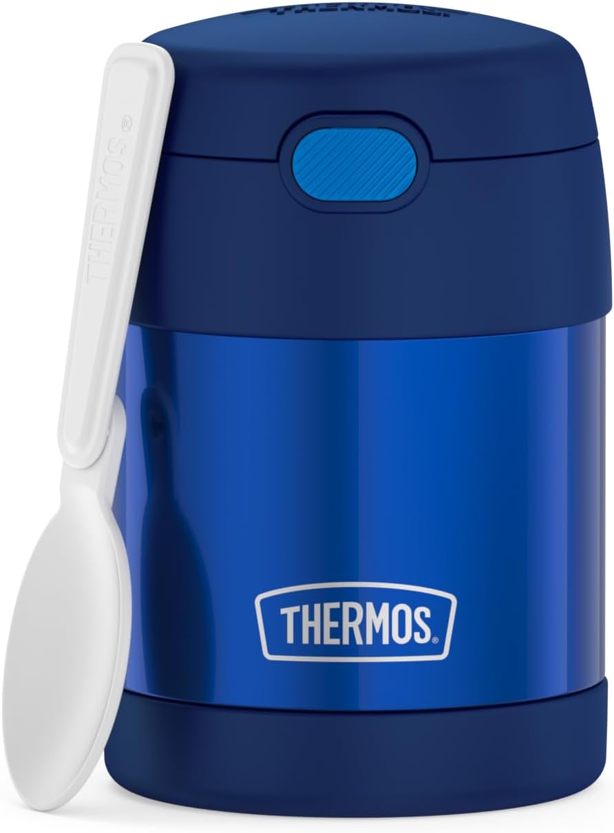 THERMOS FUNTAINER 10 Ounce Stainless Steel Kids Food Jar - Vacuum Insulated with Folding Spoon, Navy