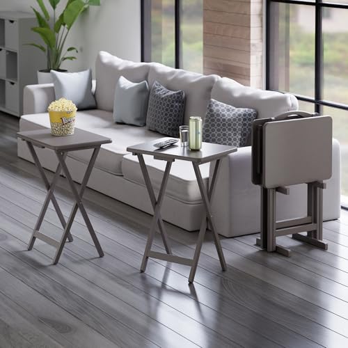 Winsome Alex Set of 4 Foldable Snack Tables with Storage Rack - Oyster Gray