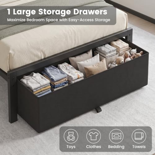 Twin Size Upholstered Bed Frame with Storage Drawers & RGB LED Headboard - Twin