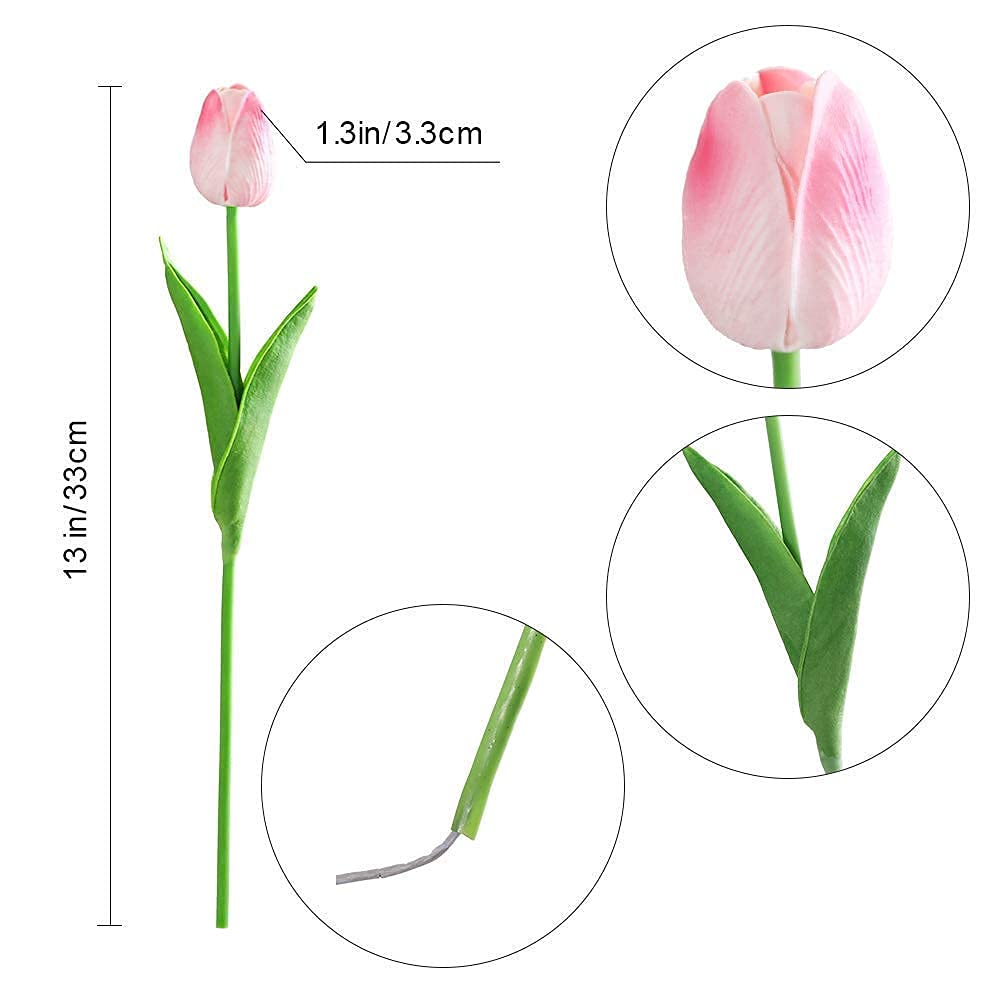 Kisflower 30Pcs Latex Tulips Real Touch Pink Artificial Flowers Fake Tulips Arrangement Bouquet for Home Office Wedding Decor (Pink)