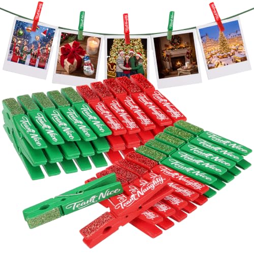 Tinlade Christmas Clothespins 30 Pcs Red & Green Team Naughty Nice Decor