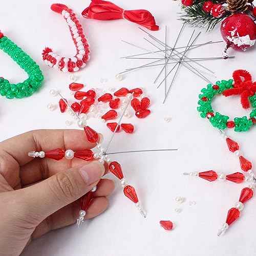 GYGOT Christmas Crafts for Adults,30 Sets Christmas Beaded Ornament Kit to Make-Incl. 6 PC Snowflake/12 PC Wreath/12 PC Candy Cane(Assembly Needed)