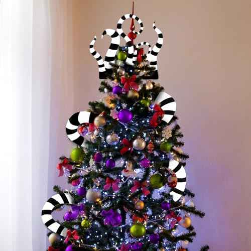 10 Pcs Christmas Black and White Tree Decorations Picks Christmas Tree Topper Decor with Head Arms Legs Sticks Xmas Picks DIY Ornaments for Home Xmas Party Holidays Indoor Decorations