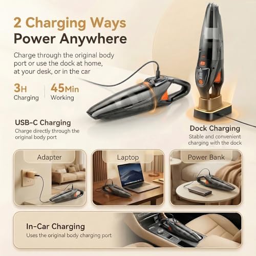 EASYPAL Orange Cordless Handheld Vacuum Cleaner 25000Pa Powerful Suction