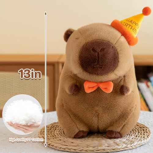Cute Happy Birthday Capybara Plush Soft Capybara Birthday Stuffed Animal Kawaii Capibaras Peluches Stuffed Toys Gift for Kids 13 inch