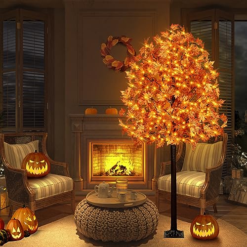 Remon 7FT Fall Maple Tree Light 170 LEDs with 17 Acorns, Remote, 8 Modes, Outdoor Decor