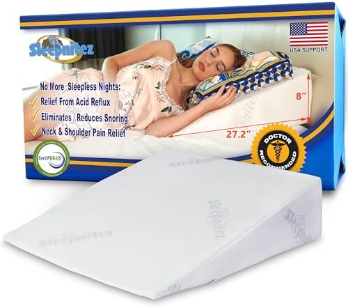 Sleepnitez Bed Wedge Pillow - Memory Foam for Acid Reflux, Snoring & Sleep Apnea | 8" Height, Luxurious Comfort