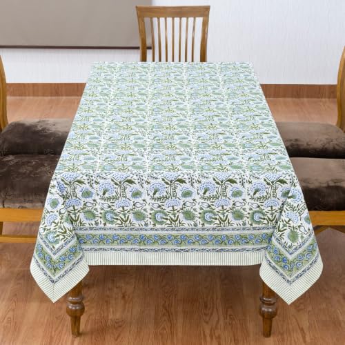 Sage Green Hand Block Print Cotton Square Tablecloth 60x60 Inches - Traditional Indian Design